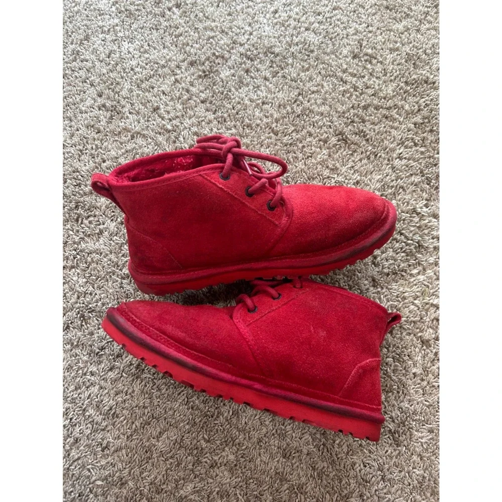 UGG Neumel‎ Red Suede Lace Up Slipper Boots Mens 7